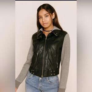 Miss London Y2K black vegan Leather Jacket with Heather Gray Sleeves m/L
